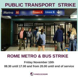 Rome public transport strike on Friday November 10 1
