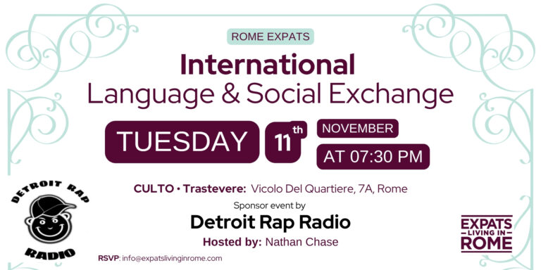 Events 2 Rome Expat international social exchange making friends in rome networking i 768x384