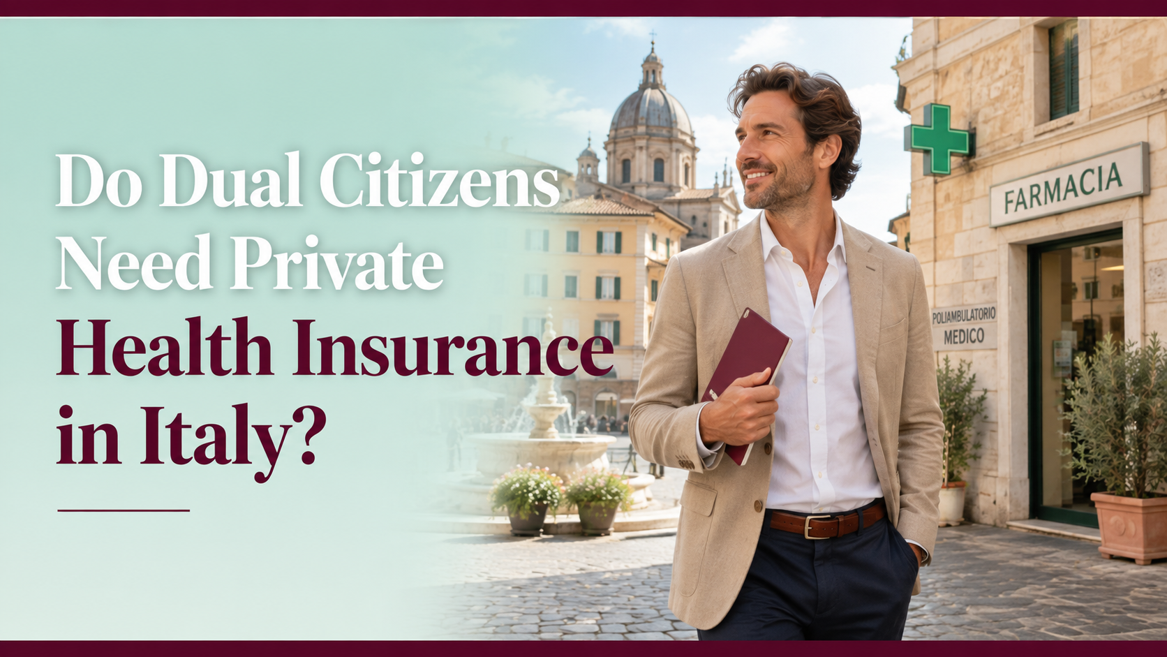 Dual citizen holding passport and evaluating private health insurance in Italy options