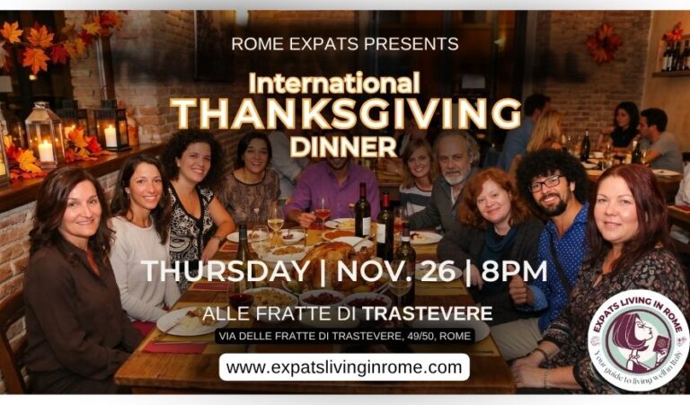 rome expats Thanksgiving Social Dinner 2025 trastevere thanksgiving in rome 886 x 520 px 1 768x451